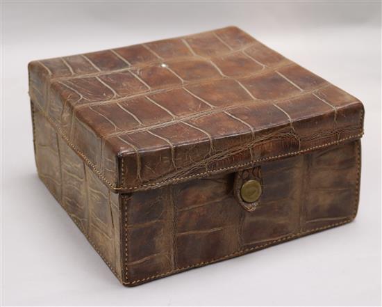 A 1920s crocodile collar box, 8in.